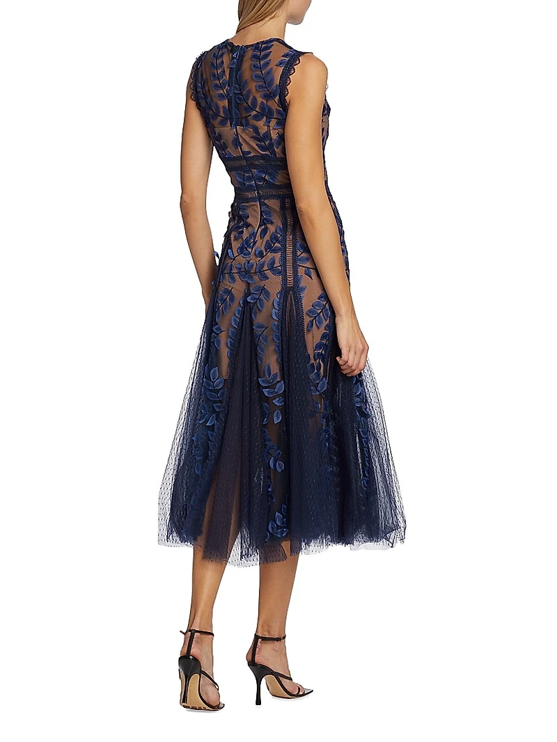 Saba Embroidered Mesh Midi-Dress