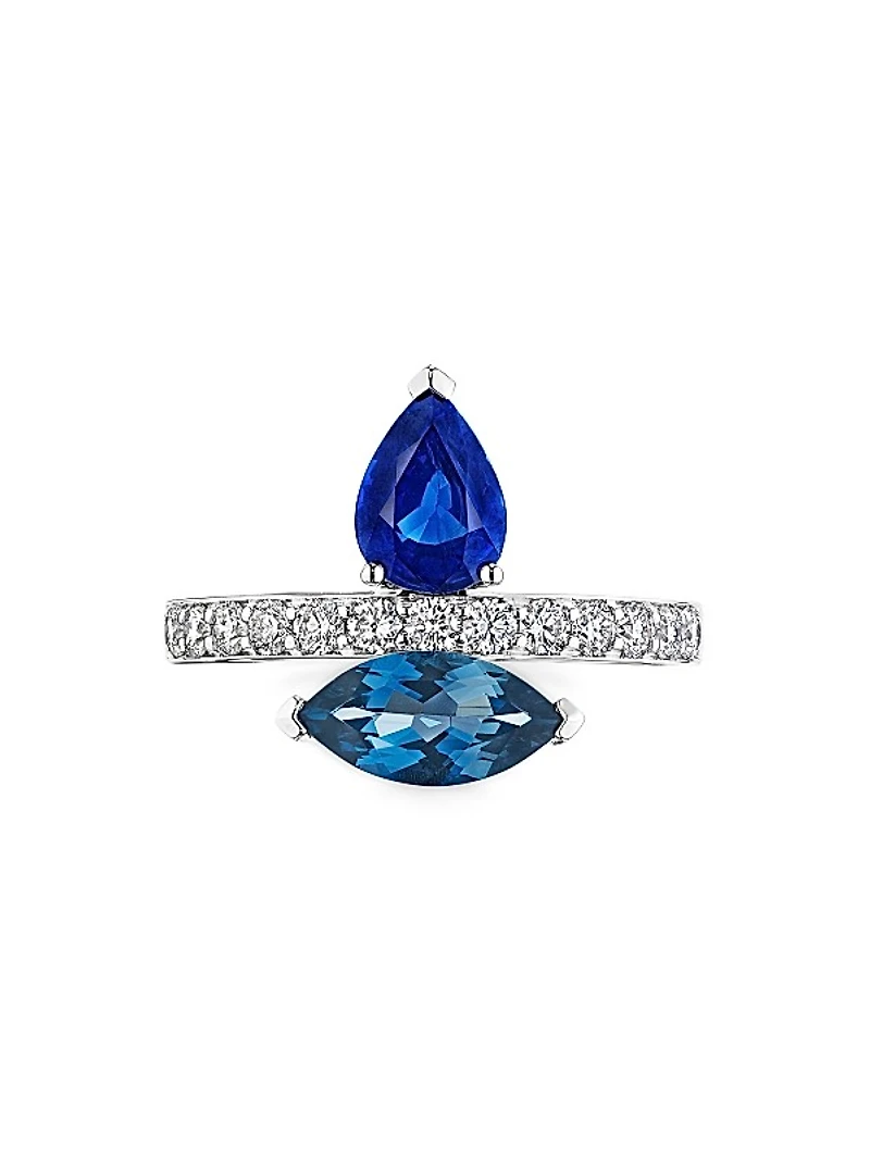 Amazonia 18K White Gold, 0.41 TCW Diamond & Multi-Gemstone Ring