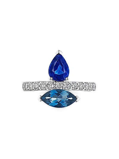 Amazonia 18K White Gold, 0.41 TCW Diamond & Multi-Gemstone Ring