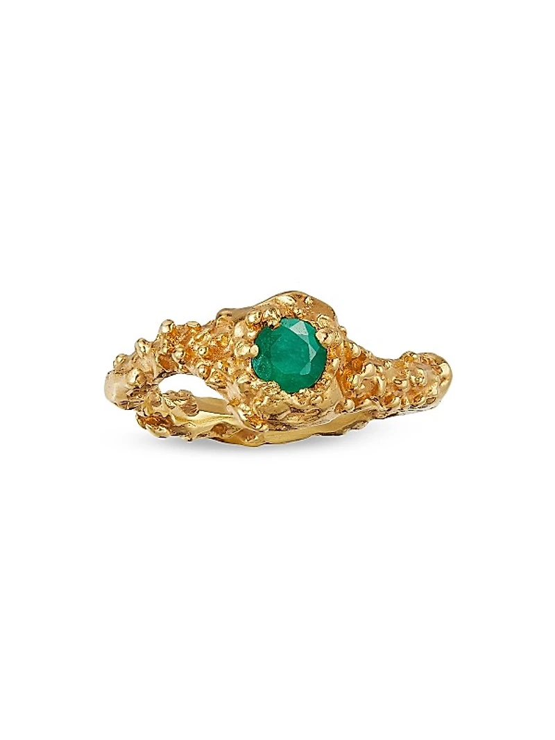 24K-Gold-Plated & Emerald Ring