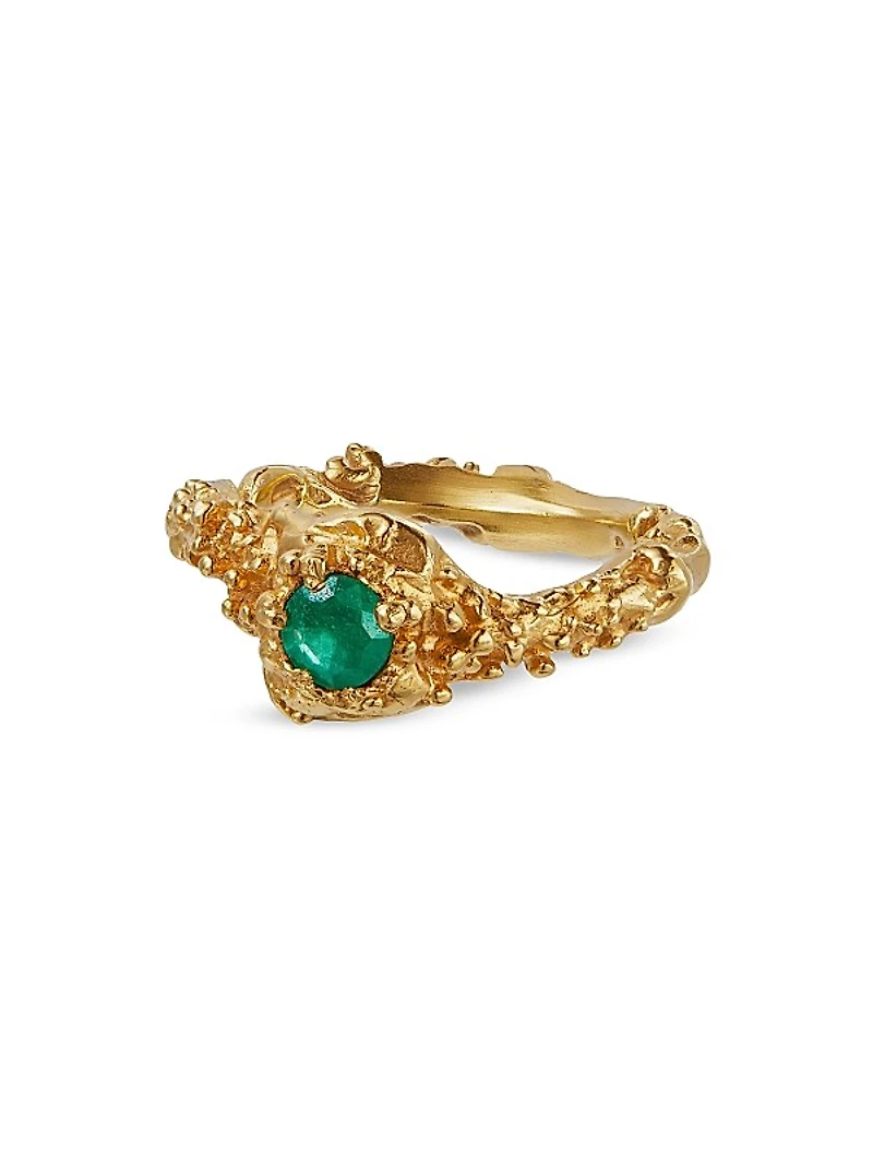 24K-Gold-Plated & Emerald Ring