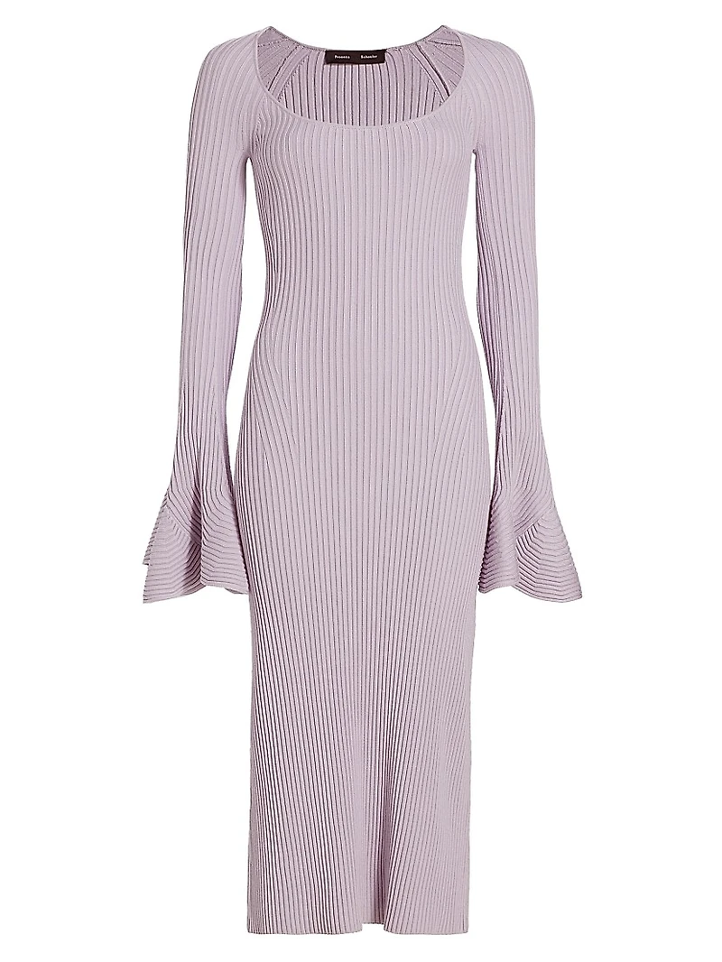 Rib-Knit Fluted Sweaterdress