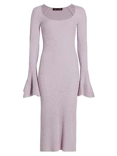 Rib-Knit Fluted Sweaterdress