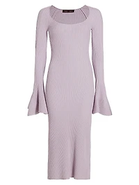 Rib-Knit Fluted Sweaterdress