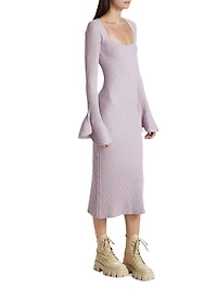 Rib-Knit Fluted Sweaterdress