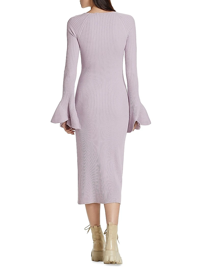 Rib-Knit Fluted Sweaterdress