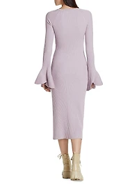 Rib-Knit Fluted Sweaterdress