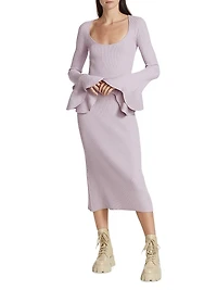 Rib-Knit Fluted Sweaterdress