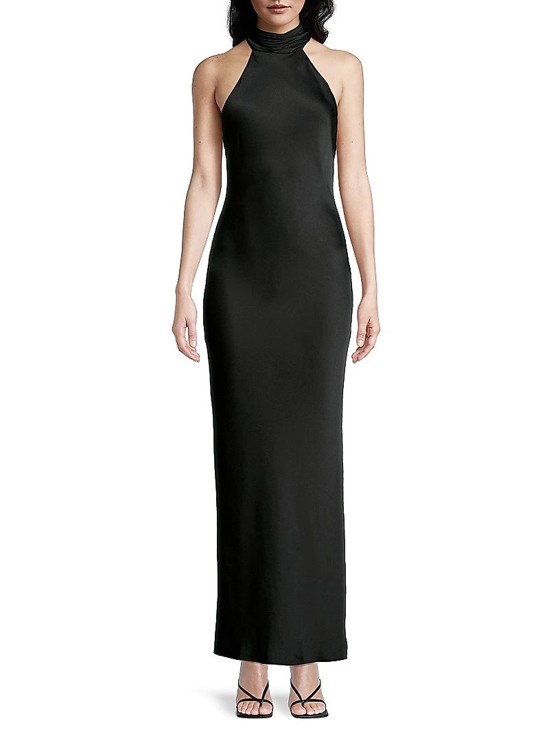 Tatiana High-Neck Satin Gown