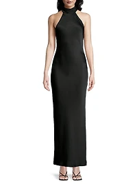 Tatiana High-Neck Satin Gown