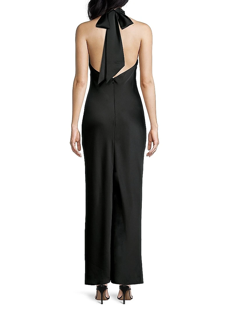 Tatiana High-Neck Satin Gown