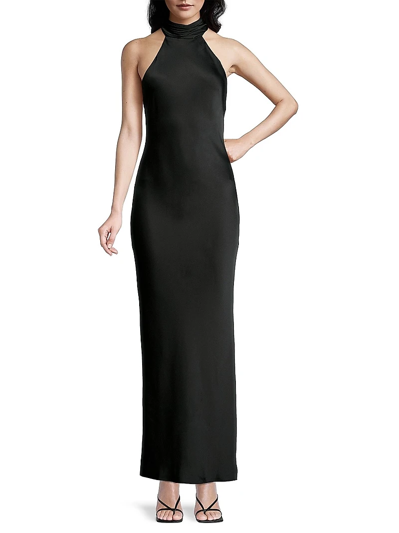 Tatiana High-Neck Satin Gown