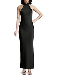 Tatiana High-Neck Satin Gown