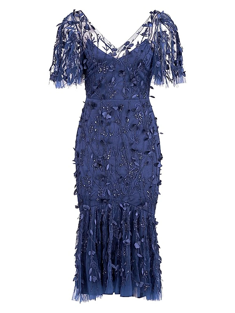 Gretchen Floral Appliqué & Sequin Cocktail Dress
