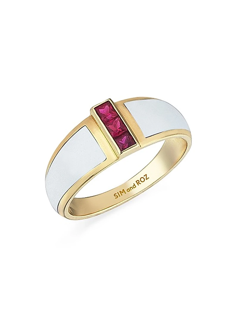 Vortex Alignment 14K Yellow Gold, Ruby, & Enamel Ring