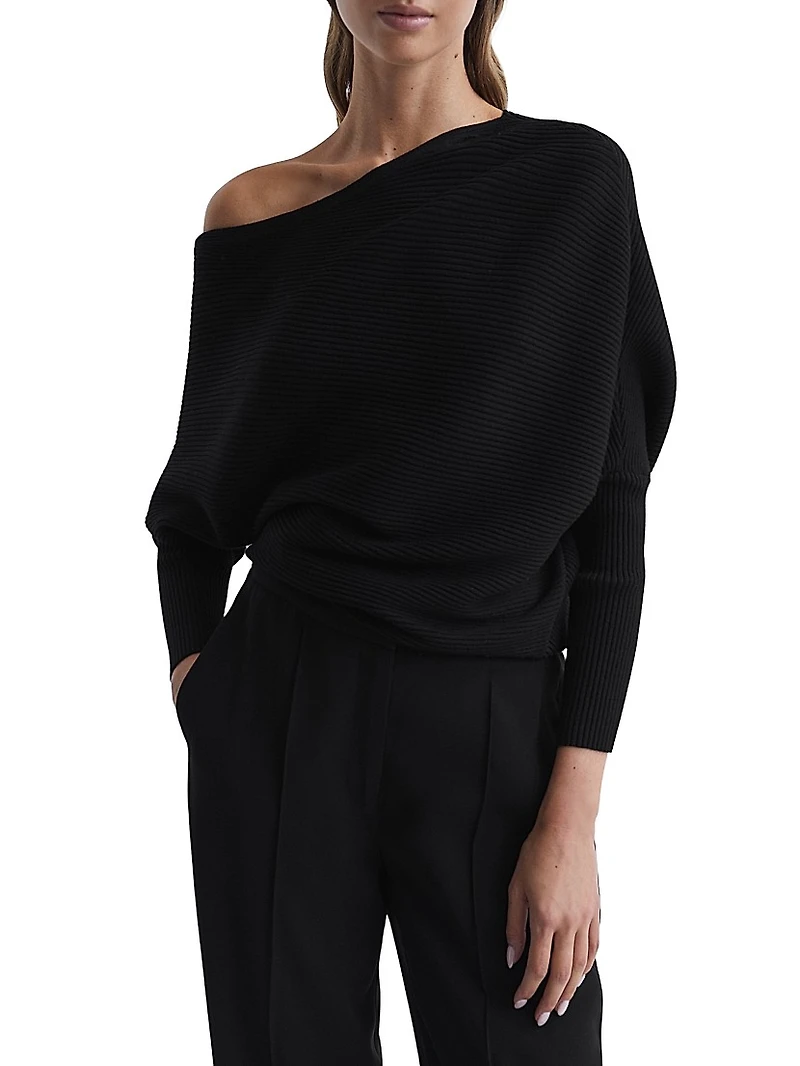 Lorna Ribbed One-Shoulder Sweater