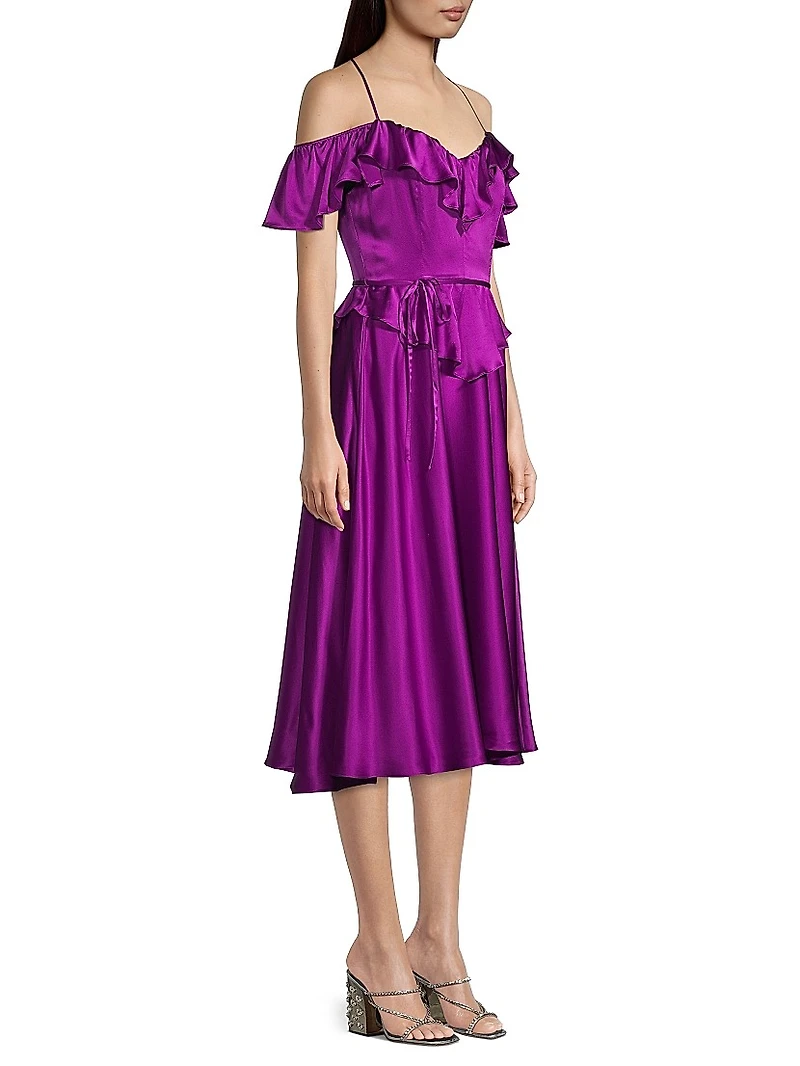 Off-The-Shoulder Ruffle Satin Dress