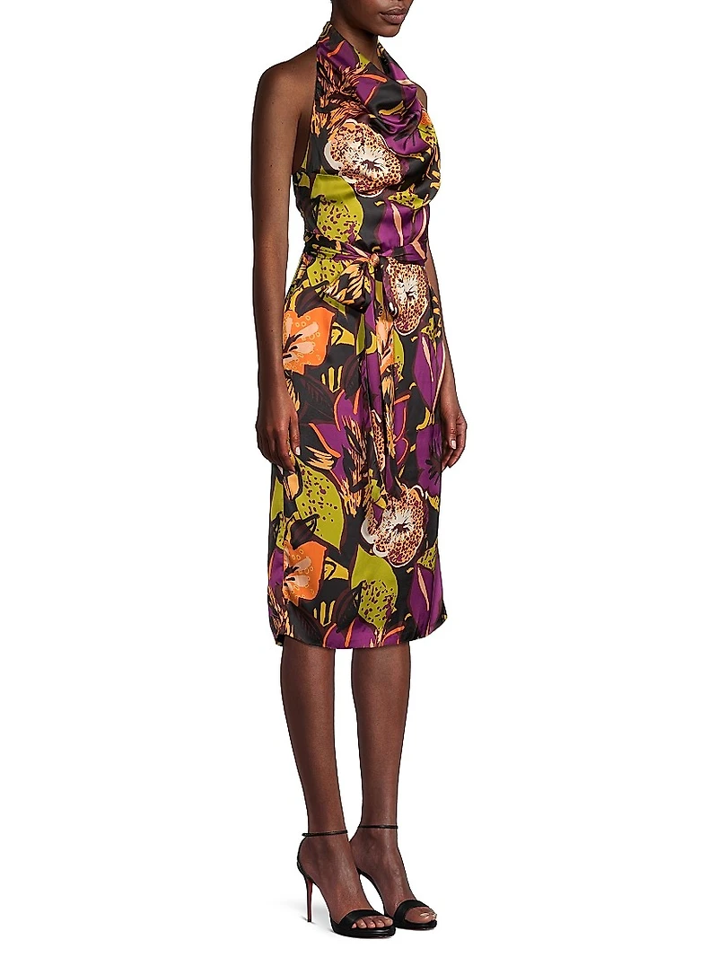 Floral Cowlneck Cocktail Dress