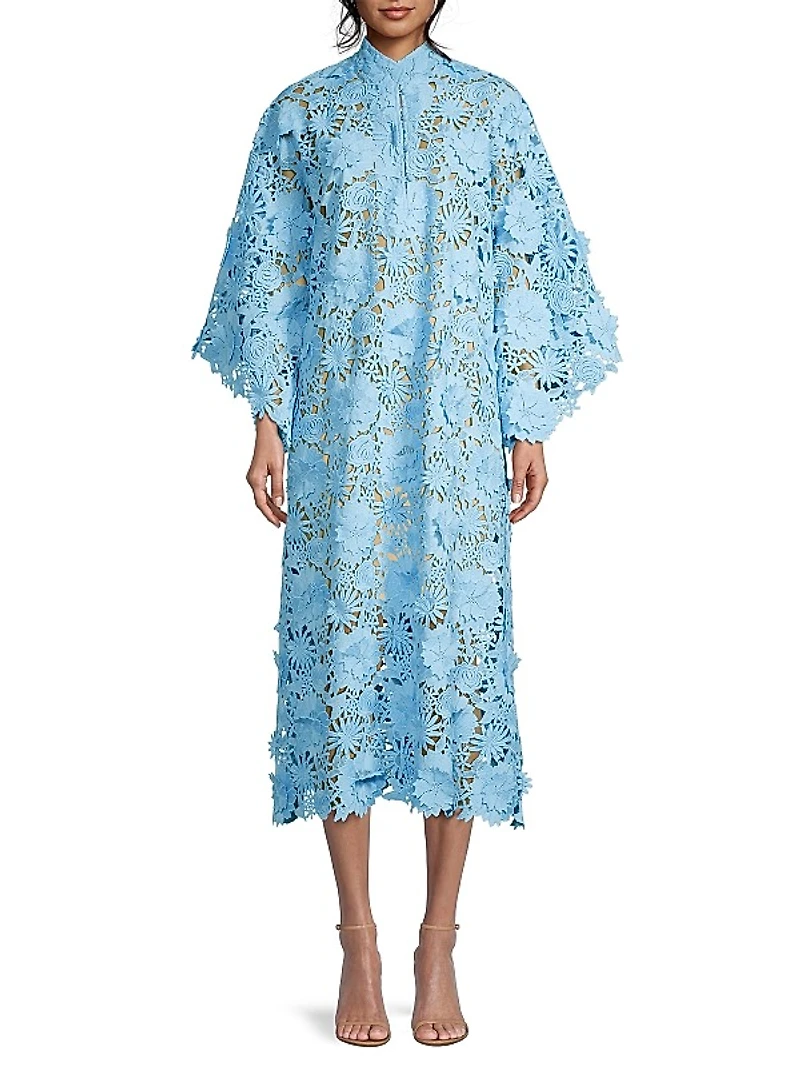 Floral-Lace Caftan Midi-Dress