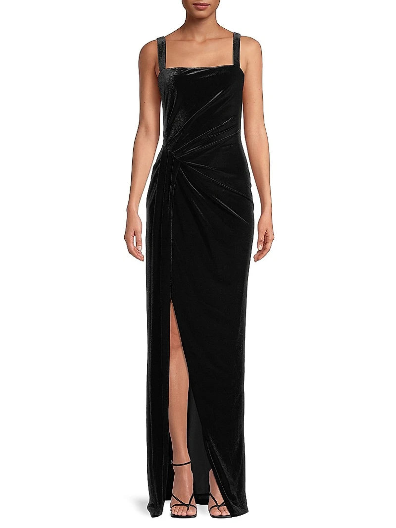 Domino Draped Velvet Gown