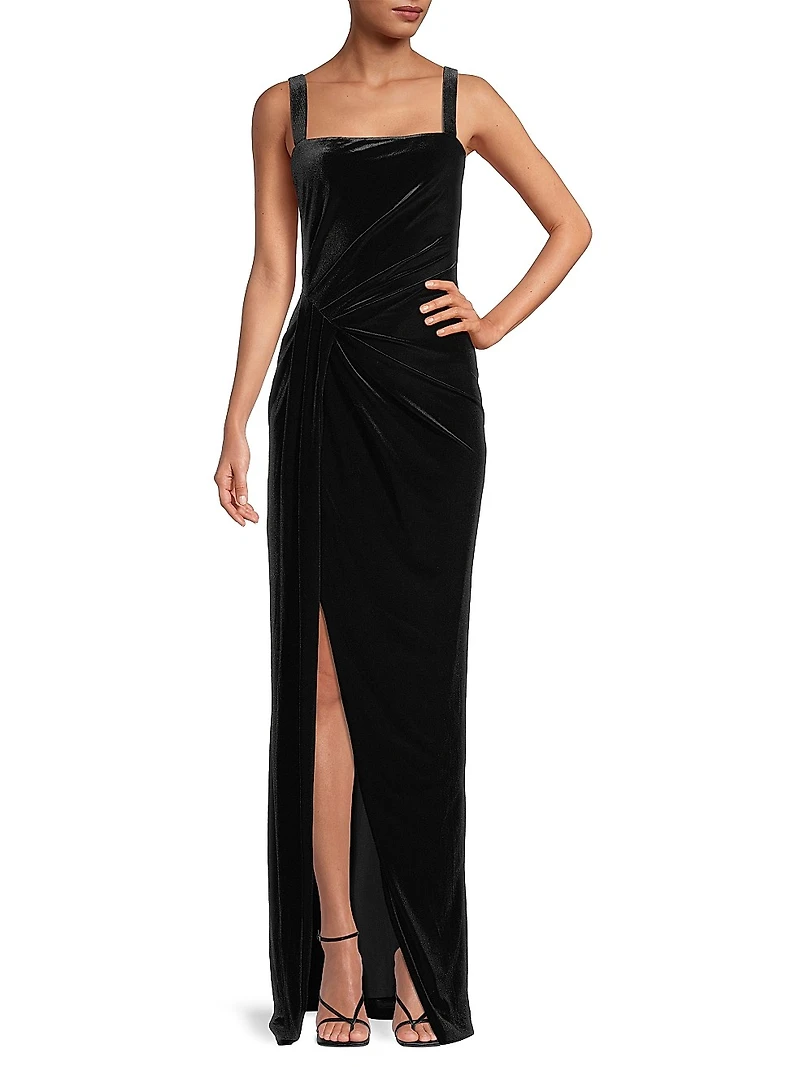 Domino Draped Velvet Gown