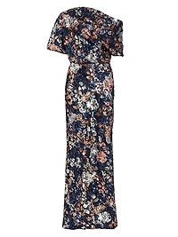Floral Sequined Off-The-Shoulder Gown