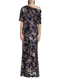 Floral Sequined Off-The-Shoulder Gown