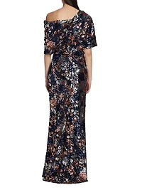 Floral Sequined Off-The-Shoulder Gown