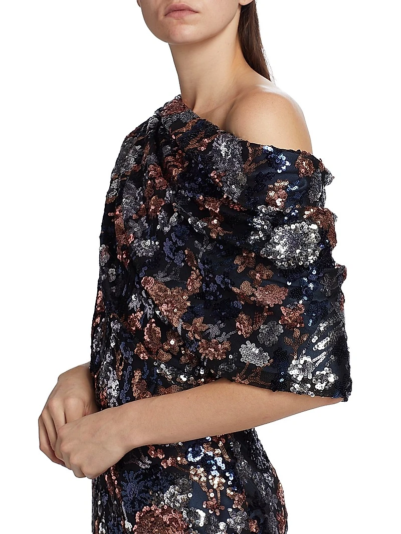 Floral Sequined Off-The-Shoulder Gown