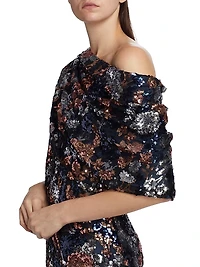 Floral Sequined Off-The-Shoulder Gown