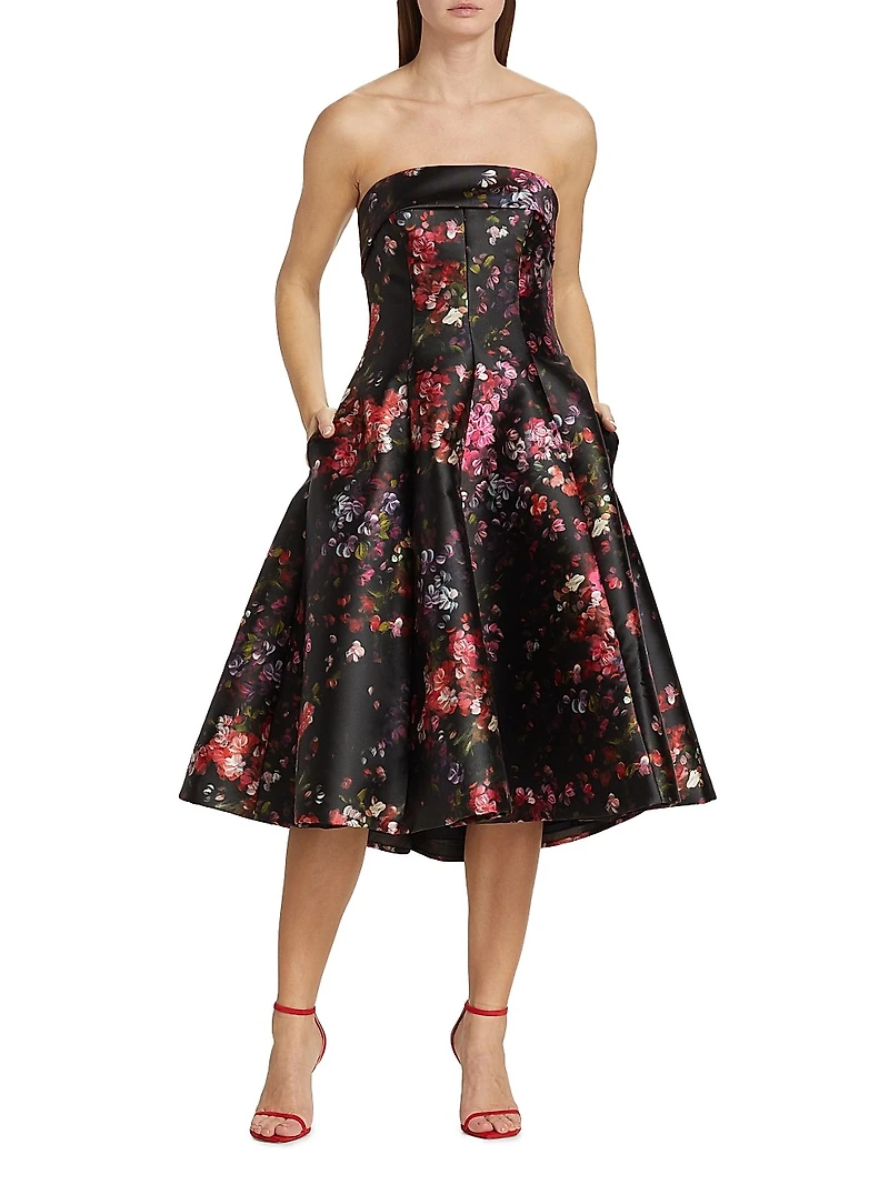 Mikado Strapless Paneled Cocktail Dress