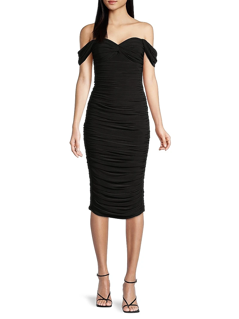 Walter Winglet-Sleeve Ruched Midi-Dress