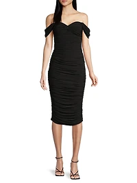 Walter Winglet-Sleeve Ruched Midi-Dress