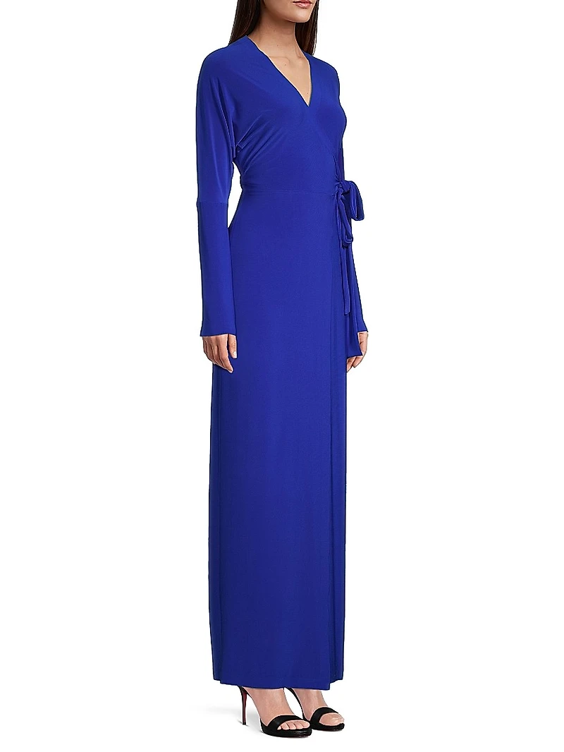 Wrap-Front Knit Column Gown