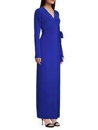 Wrap-Front Knit Column Gown