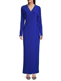 Wrap-Front Knit Column Gown