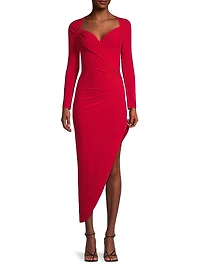 Long-Sleeve Sweetheart Side-Drape Gown