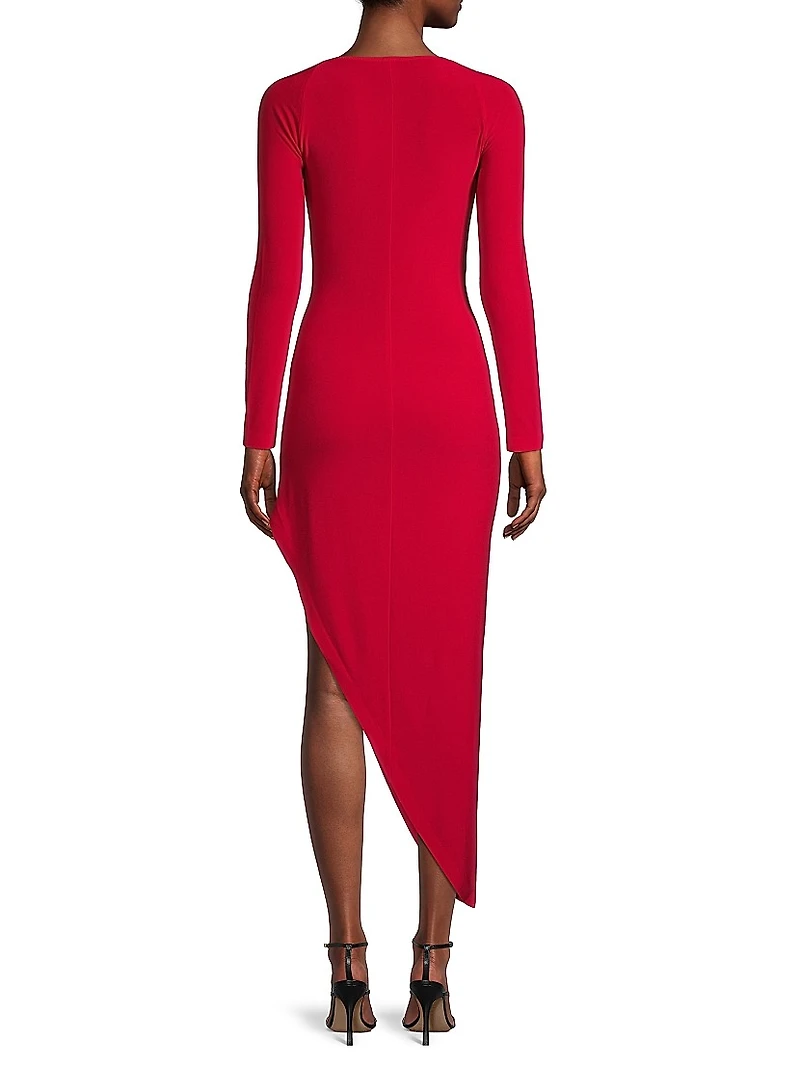 Long-Sleeve Sweetheart Side-Drape Gown