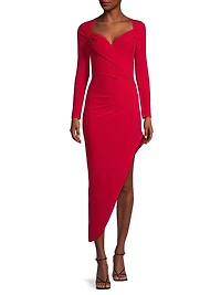 Long-Sleeve Sweetheart Side-Drape Gown