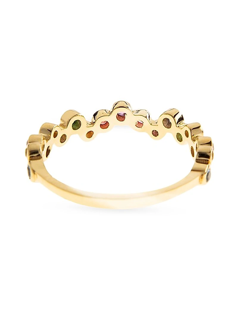 Bridal 14K Yellow Gold & Rainbow Sapphire Zigzag Ring