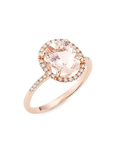 14K Rose Gold, Morganite, & 0.21 TCW Diamond Ring