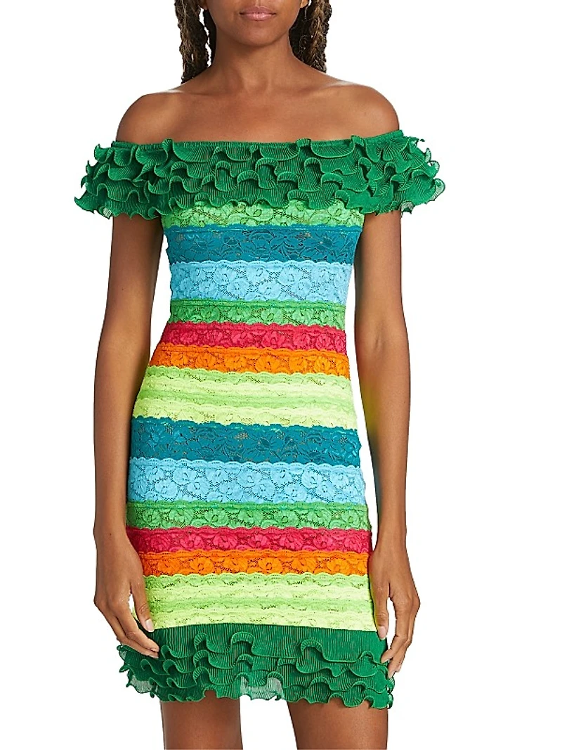 Cecilia Striped Lace Bandage Mini Dress
