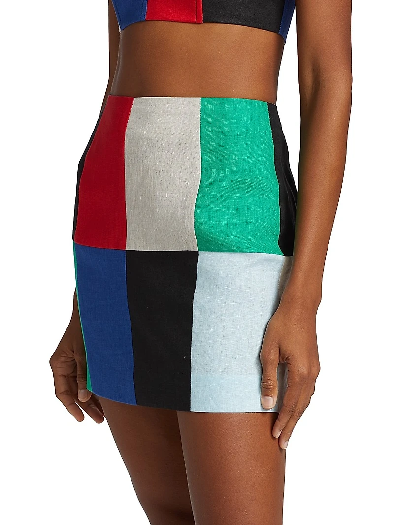 Patchwork Linen Miniskirt