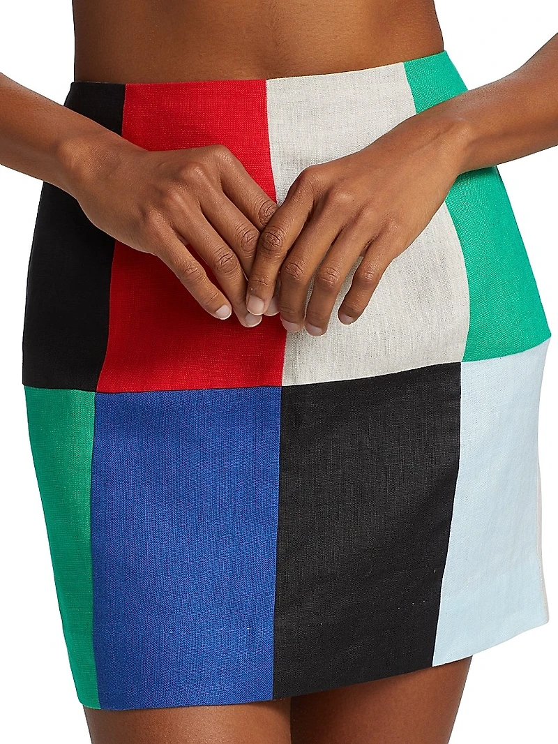 Patchwork Linen Miniskirt