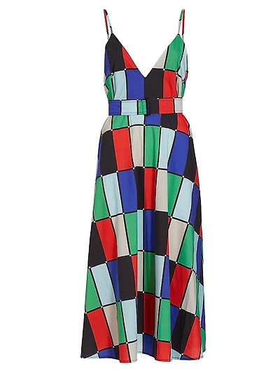 Patchwork Belted Midi-Dress