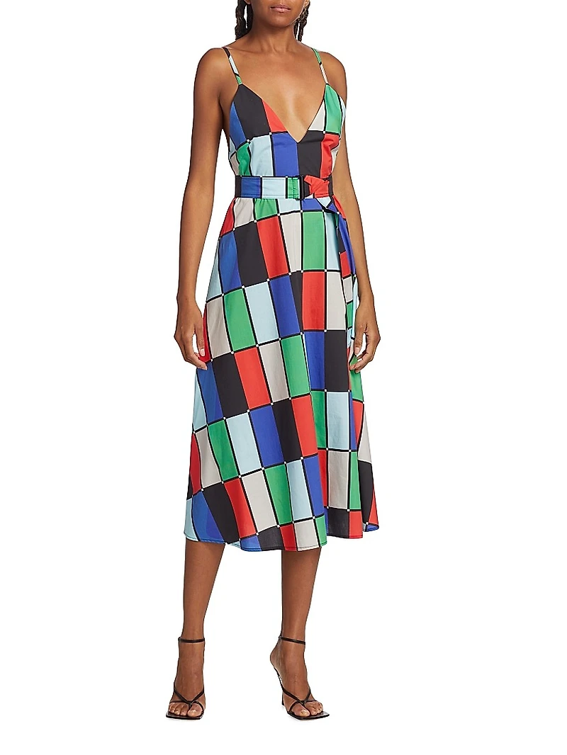 Patchwork Belted Midi-Dress