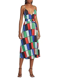 Patchwork Belted Midi-Dress