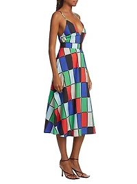 Patchwork Belted Midi-Dress