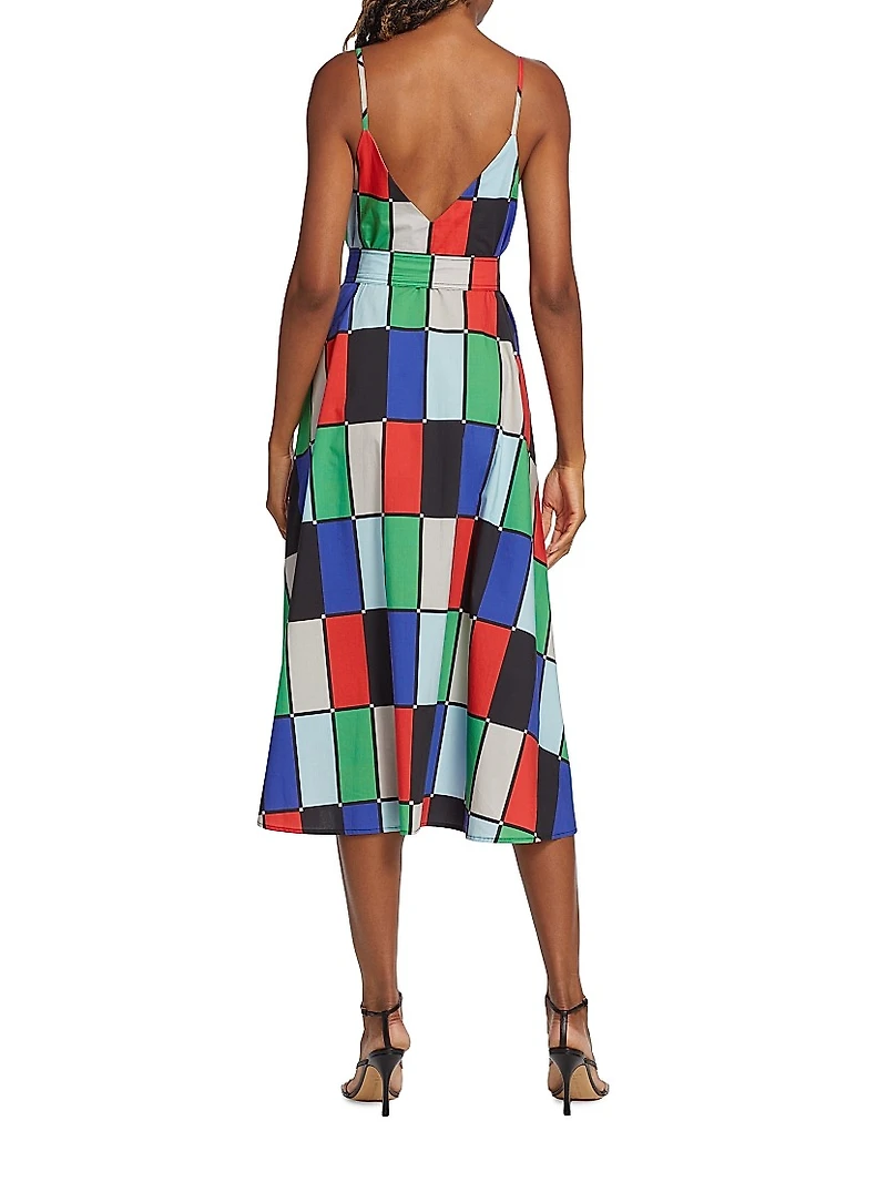 Patchwork Belted Midi-Dress