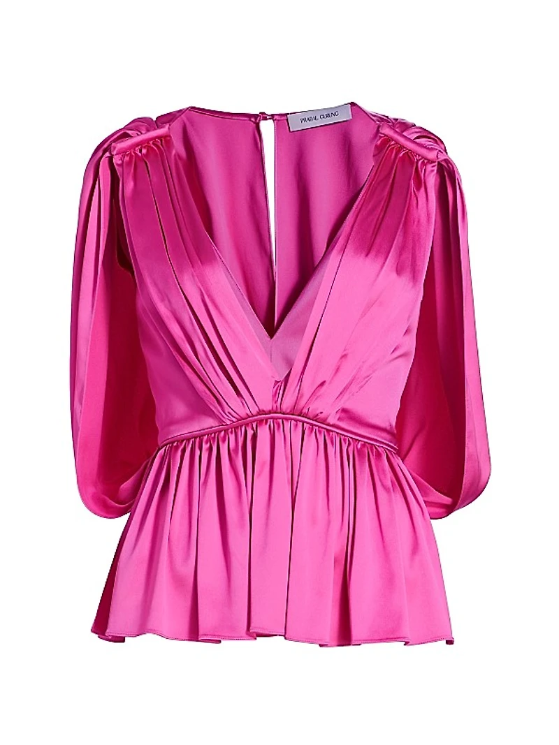 Satin Cape-Sleeve Top
